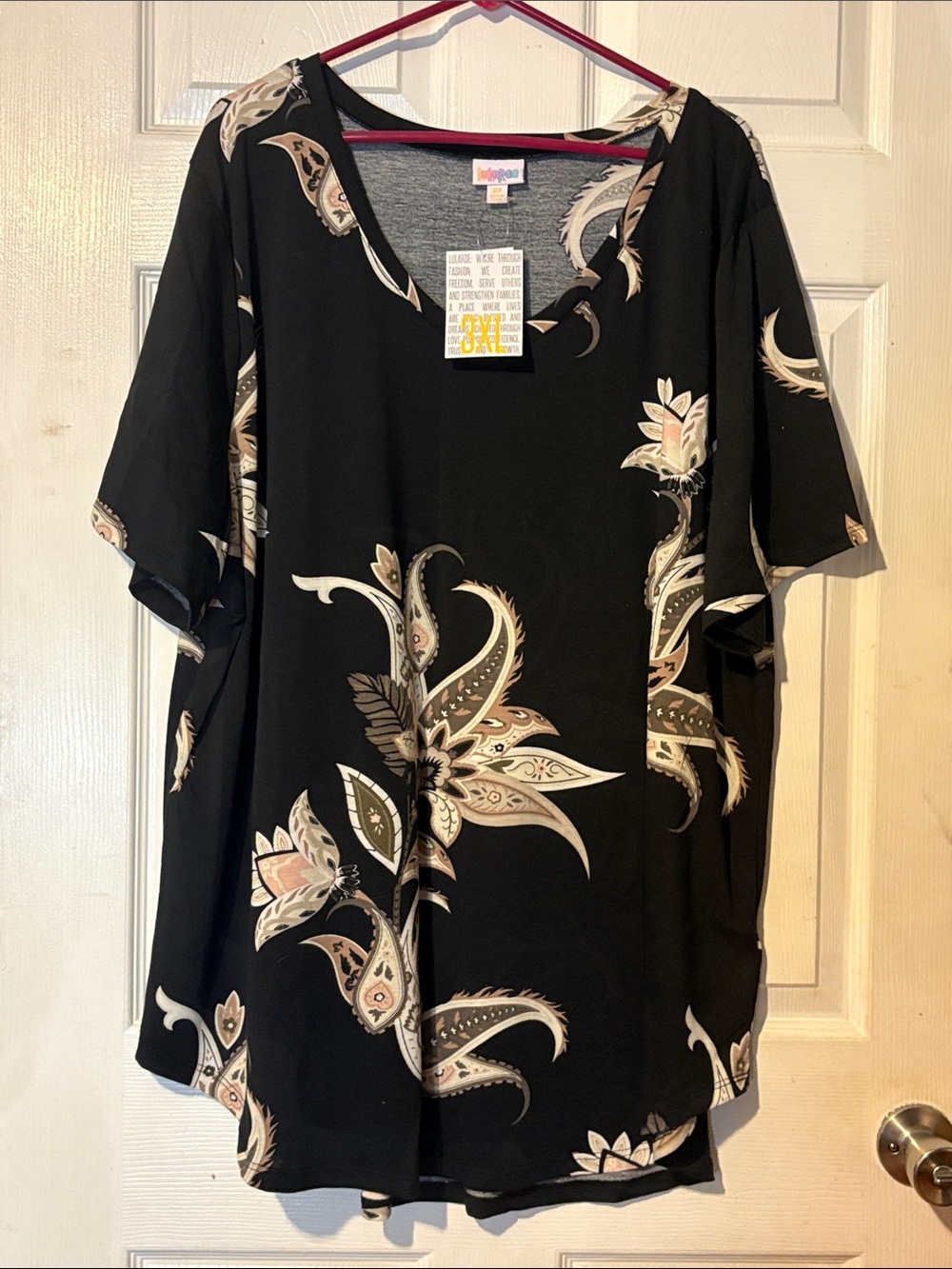 LuLaRoe Iris Black Floral Paisley V-Neck Tunic